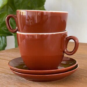 Retro Chocolate Brown Coffee Cup & Saucer Set (2)